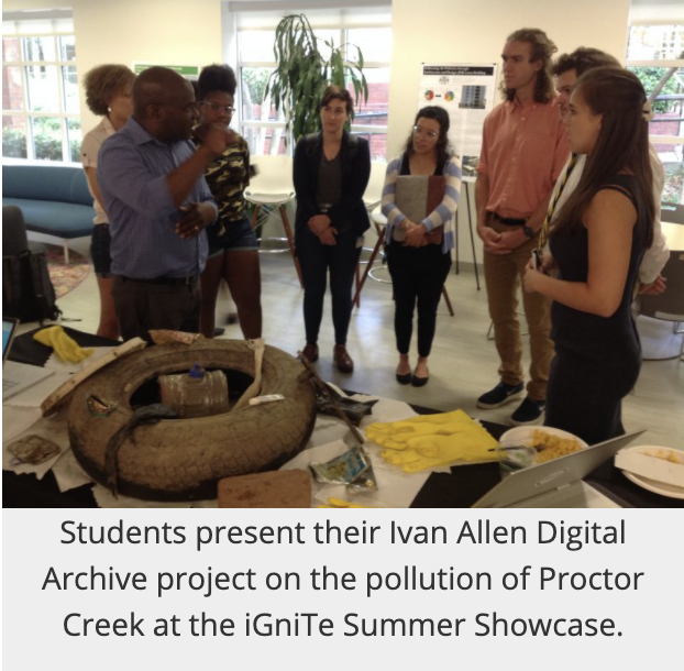 Students present their Ivan Allen Digital Archive project on the pollution of Proctor Creek at the iGniTe Summer Showcase.
